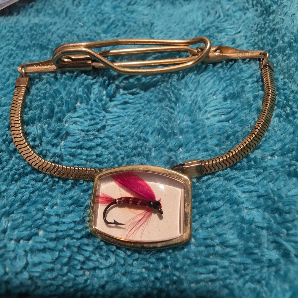 ANSON Gold Tie Bar with Fly Fishing Lure Design